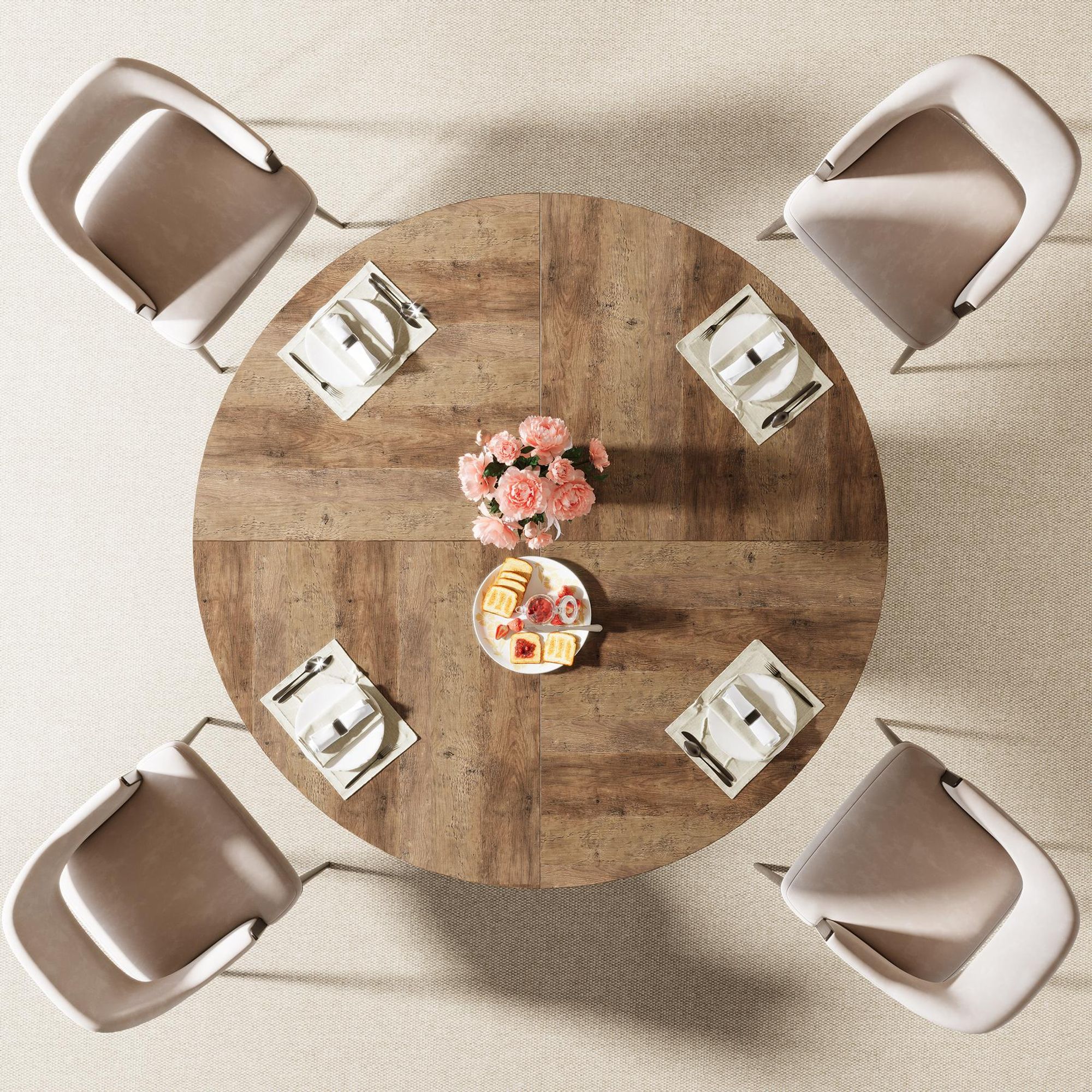 Tribesigns Esstisch Rund, 120cm Esstisch Schwarz für 4 Personen, Esszimmertisch Mit Stabilem Metallgestell, Moderne Esszimmermöbel (Braun + Schwarz)