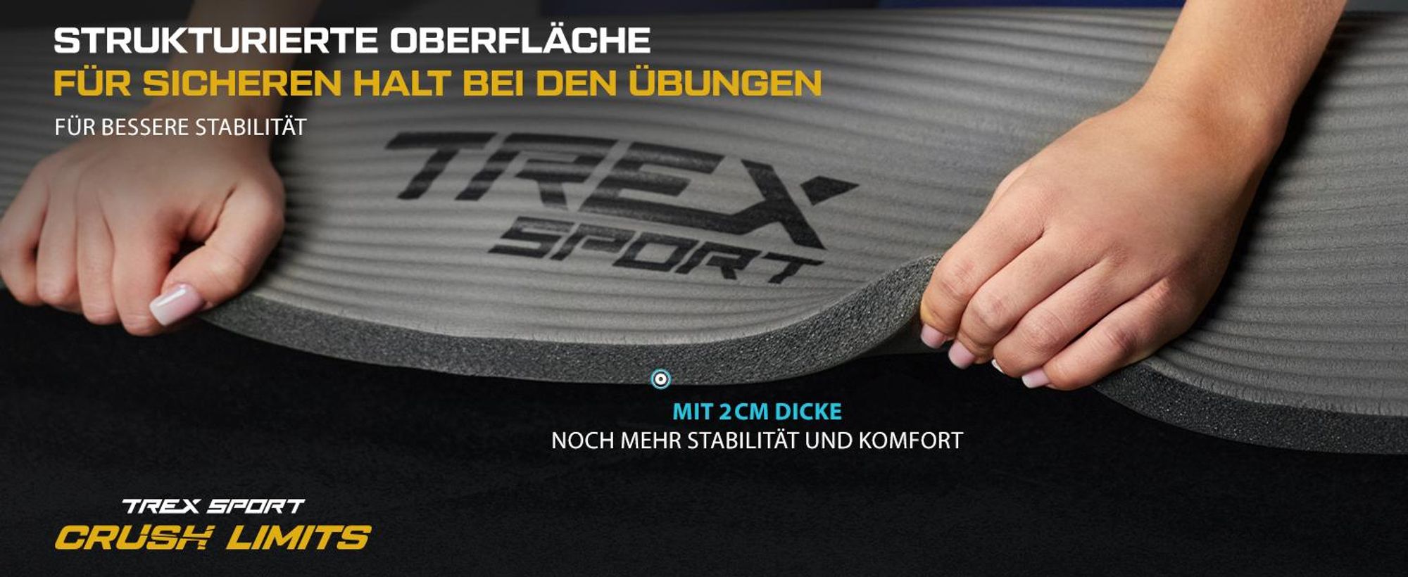 TREX SPORT Gymnastikmatte Fitnessmatte 2cm TX-029NGM | Yogamatte Pilates 190×80×2cm | Trainingsmatte rutschfest, wasserdicht | Sportmatte grau