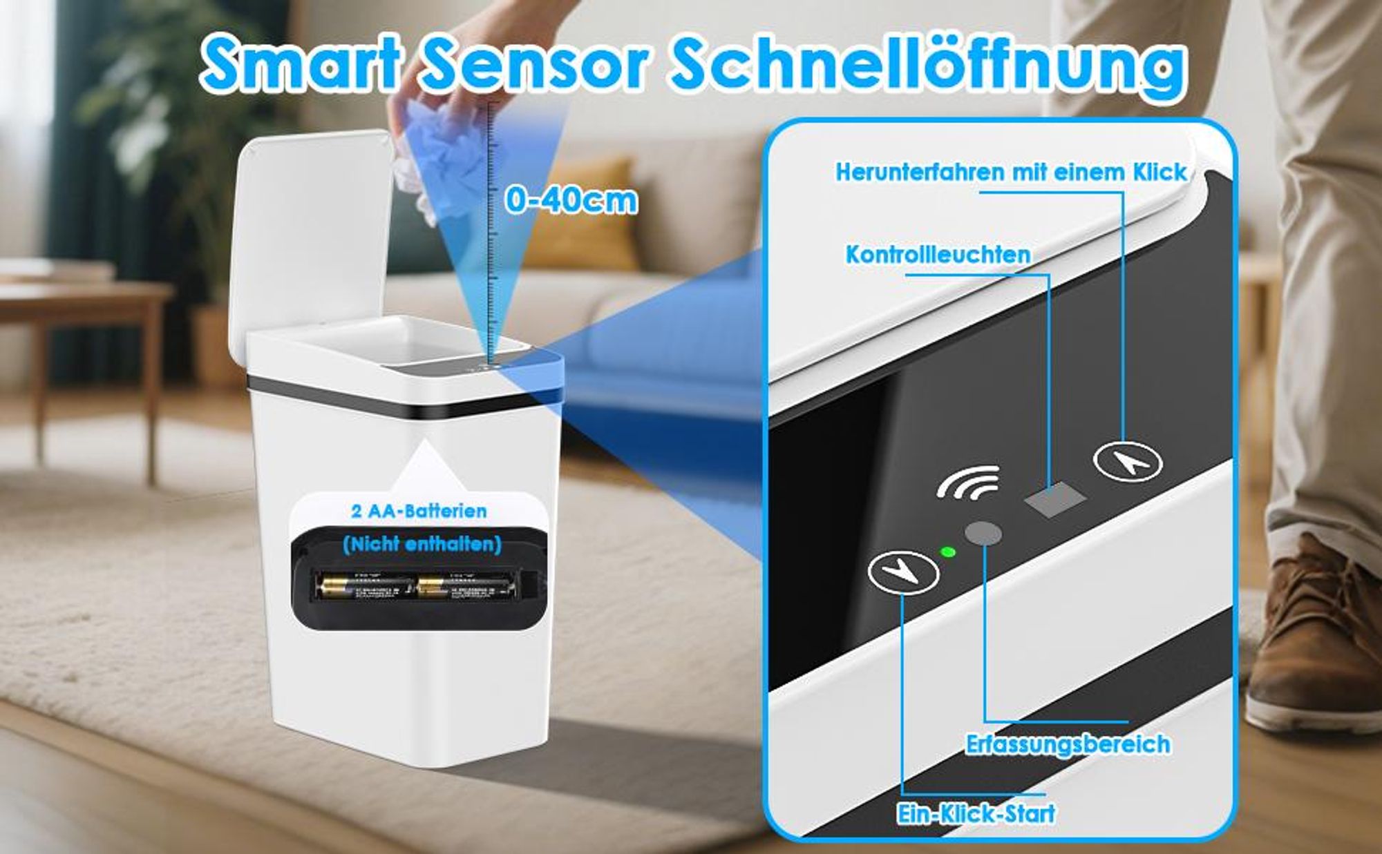 Automatik Mülleimer, 12L Sensor Mülleimer, mit Smart Sensor für Bad Büro Küche, No Noise Wasserdicht Intelligenter Mülleimer mit Deckel
