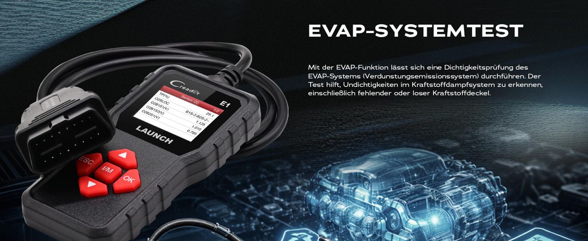 LAUNCH Creader E1 OBD2 Diagnosegerät Auto,Fehlerauslesegerät für Motor & Abgas,liest & löscht Fehlercodes, zeigt Live-Daten & I/M-Bereitschaft