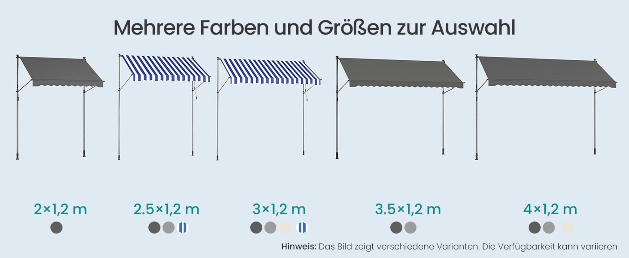 SONGMICS Klemmmarkise höhenverstellbar, Balkonmarkise mit Handkurbel, für Terrasse, Garten, 250 x 120 cm, blau-weiß