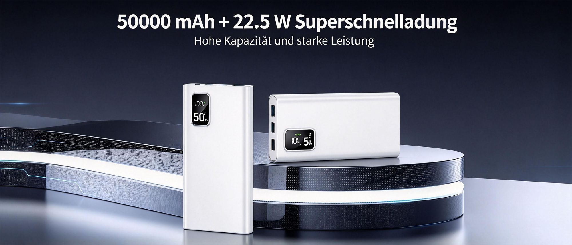 Juksun Powerbank 50000mAh 22.5W Schnellladegerät weiß Tragbares Ladegerät mit USB-C und USB-A für Outdoor und Reisen