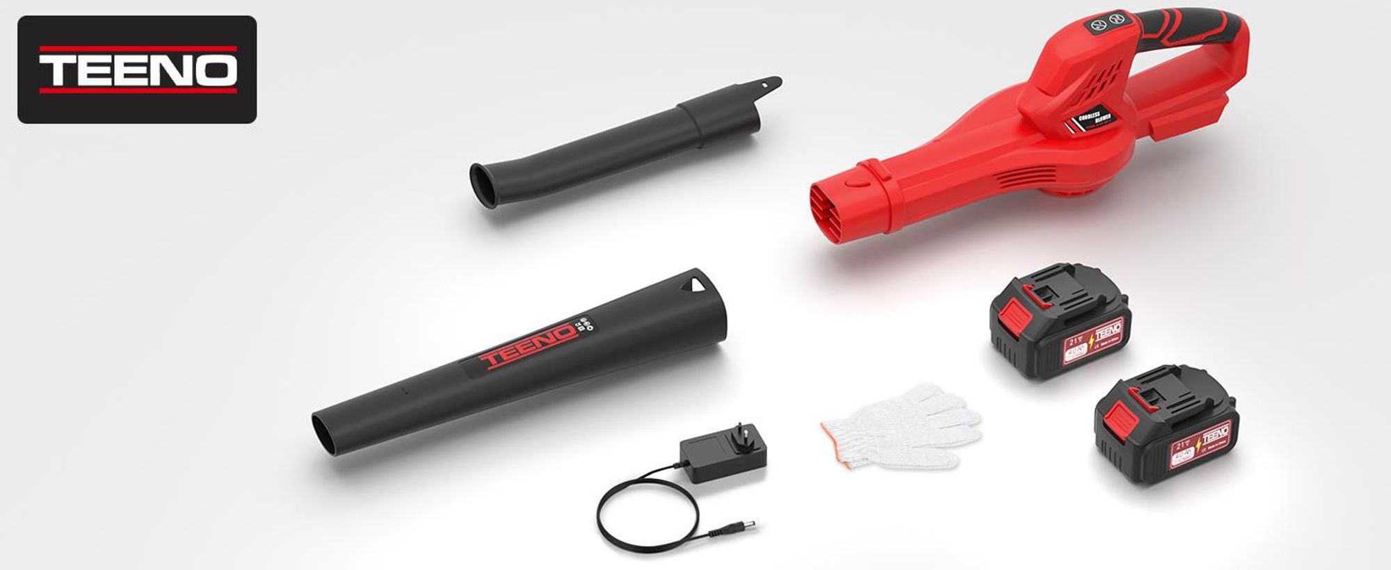 TEENO Souffleur de Feuilles Rechargeable, 21 V, 4,0 Ah, 6 Modes de Vitesse, Vitesse du Vent jusqu'à 210 km/h, Tuyau de soufflage Amovible
