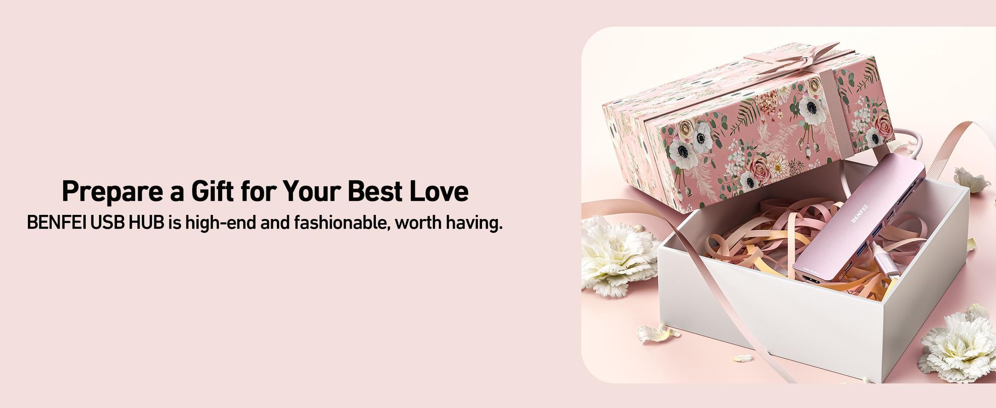 BENFEI Hubs USB C Hub 7in1 Pink mit HDMI 4K 60Hz 100W PD