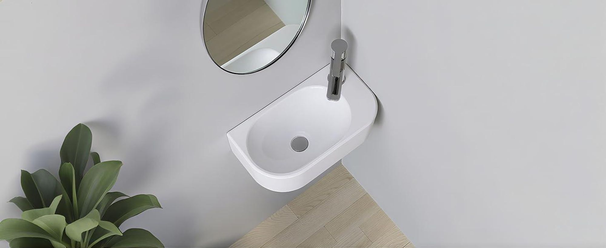 AQUABATOS Hängewaschbecken Keramik 40x21.5x10.5 cm, Gästebad Waschbecken, mit Hahnloch Rechts und Stockschrauben, Weiß, Oval
