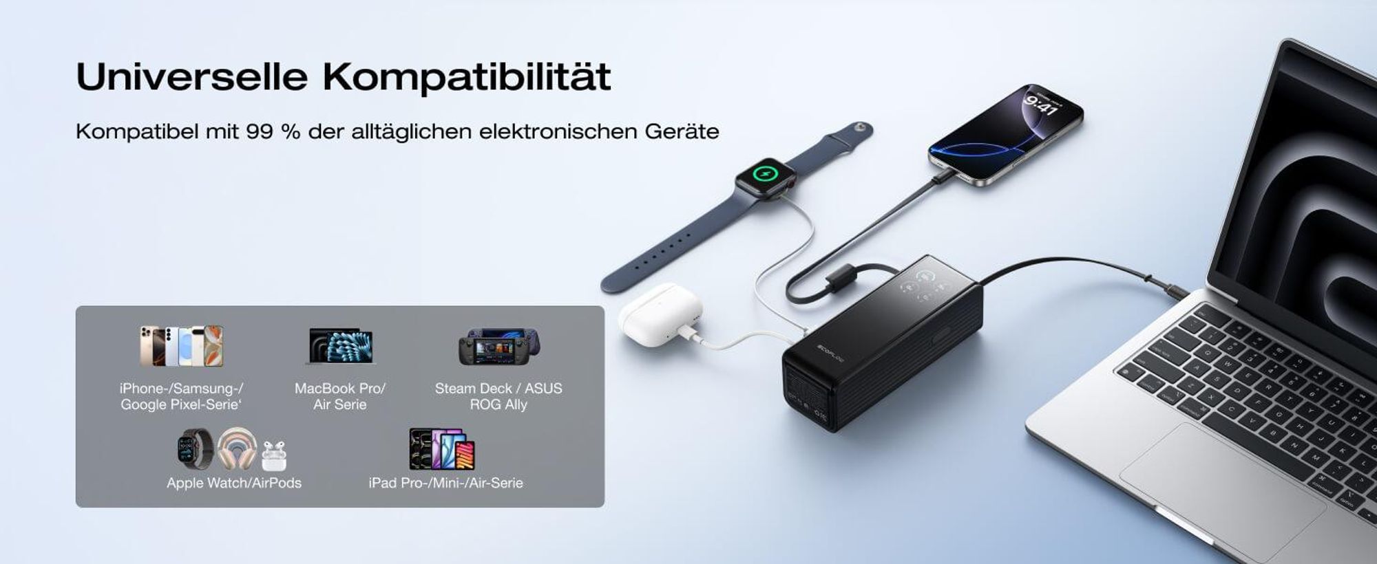 EcoFlow Rapid Powerbank 25 000 mAh 170 W mit 100 W integrierte und einziehbare Kabel, tragbares Ladegerät mit 100 W USB-C Anschluss