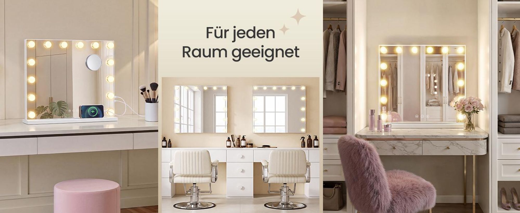 SONGMICS Schminkspiegel mit 14 LEDs und 10x Vergrößerung, 3 Lichtfarben, 44 x 50 x 5,7 cm, Weiß