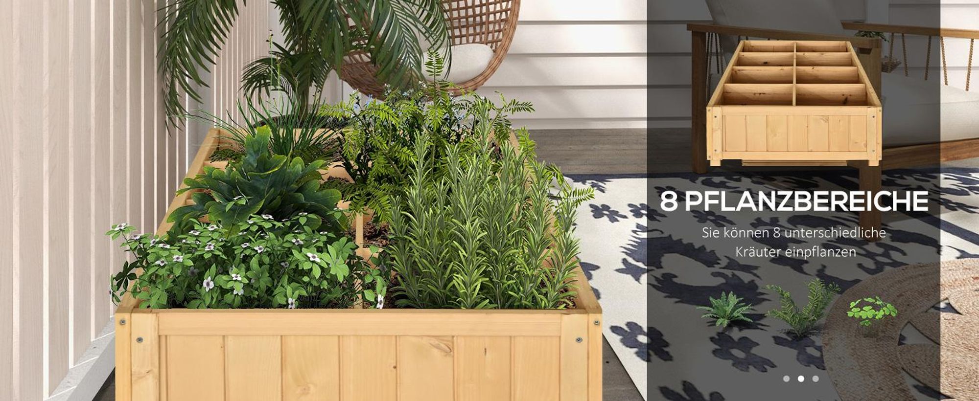 Outsunny Hochbeet 8 Fächer Pflanztisch Blumenkasten Tannenholz Ablage + Abfluss