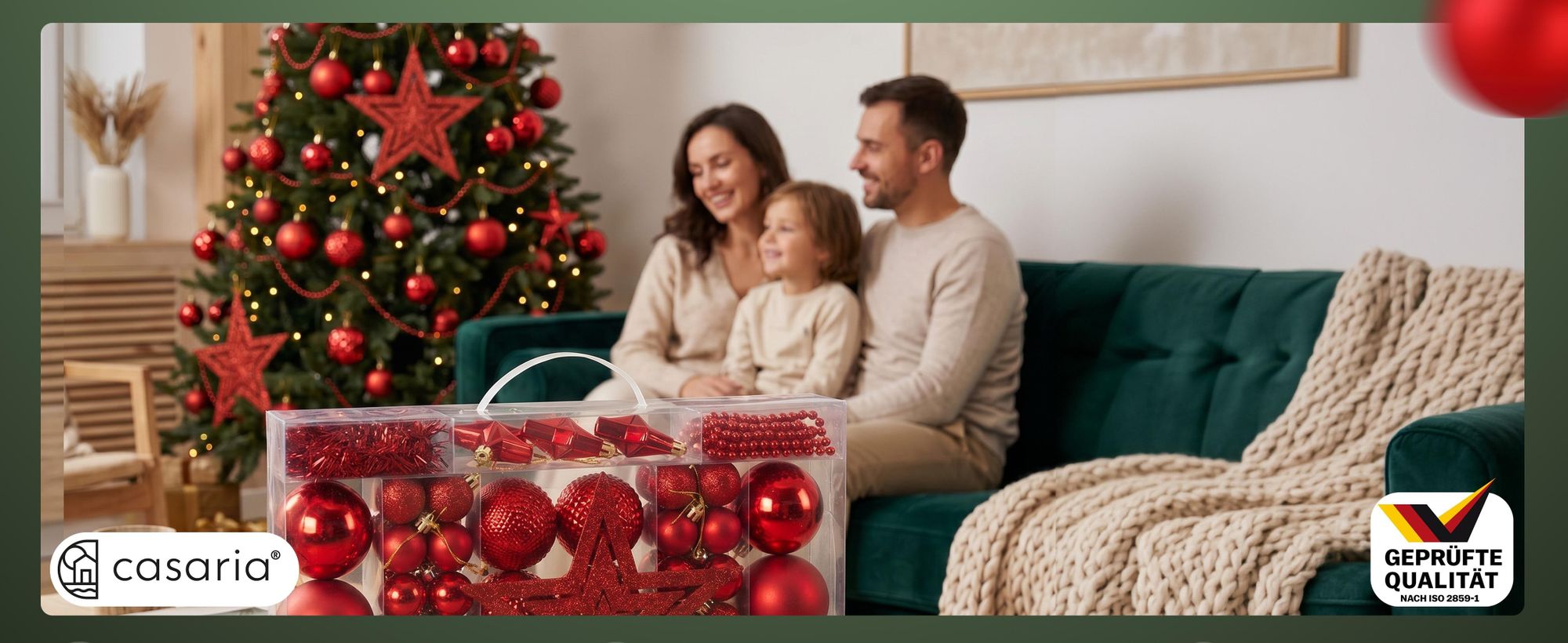DEUBA® Weihnachtskugeln 66tlg Baumschmuck-Set mit Sternen Kunststoff Rot