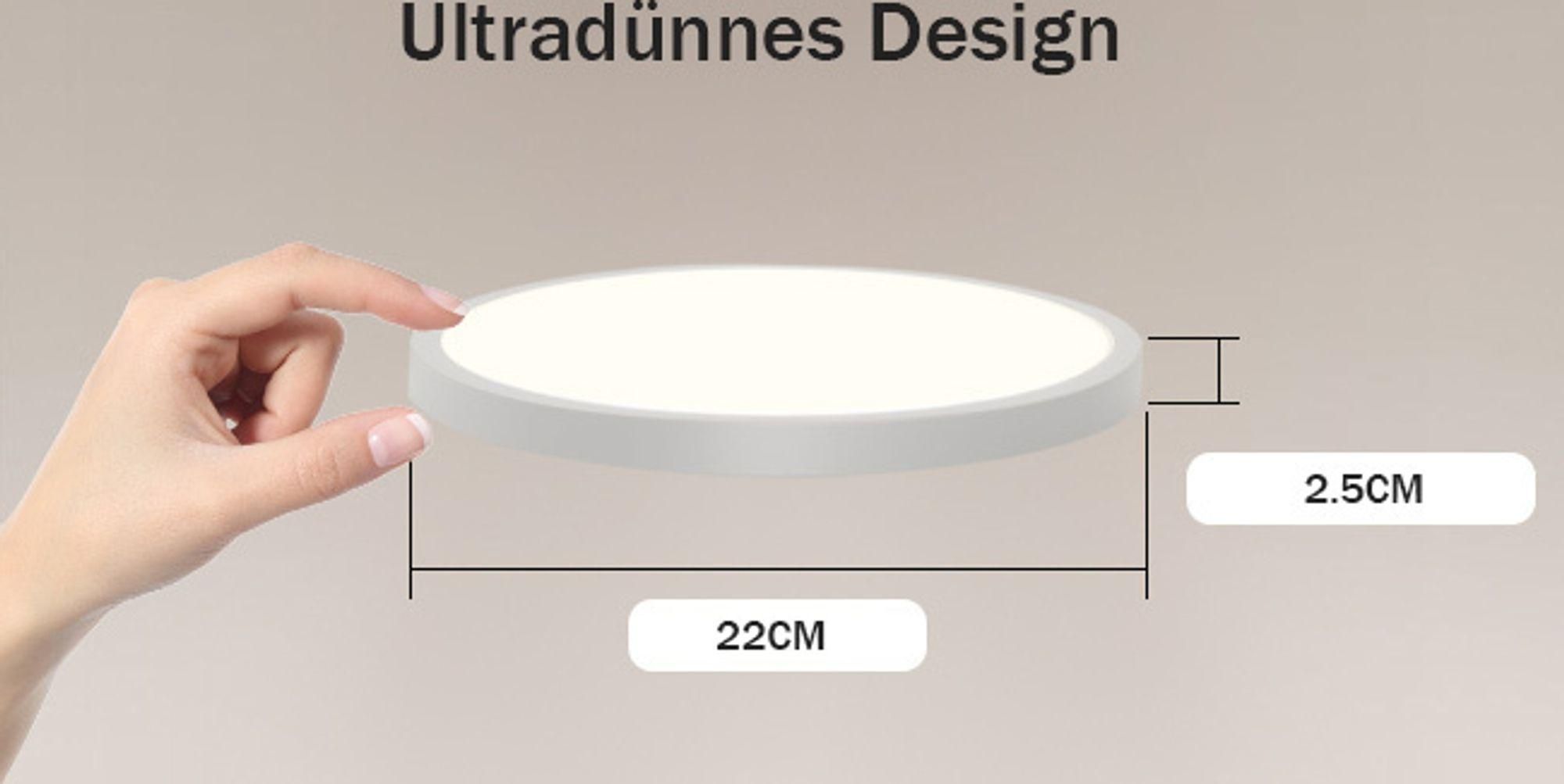 ZMH LED plafondlamp, zwart, plat model, 23 cm, traal wit licht, 18W. Geschikt voor slaapkamer, keuken, hal