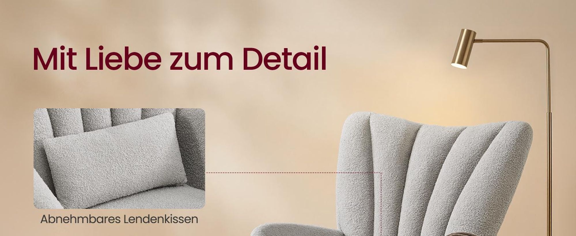 SONGMICS Schaukelstuhl mit ausziehbarer Fußstütze, Schaukelsessel, Holzbeine, Kissen, für Wohnzimmer, Fleece, grau