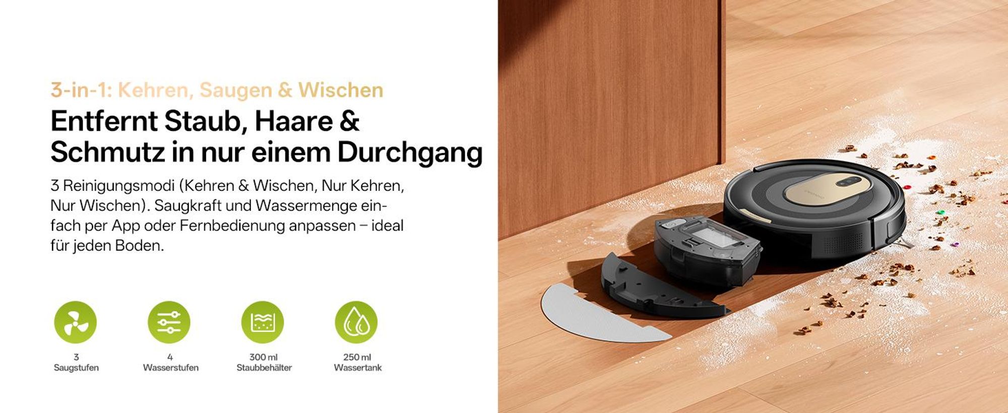 Vactidy W8 Nass-Trocken-Saugroboter, 5000Pa/150 min/mit Wischfunktion