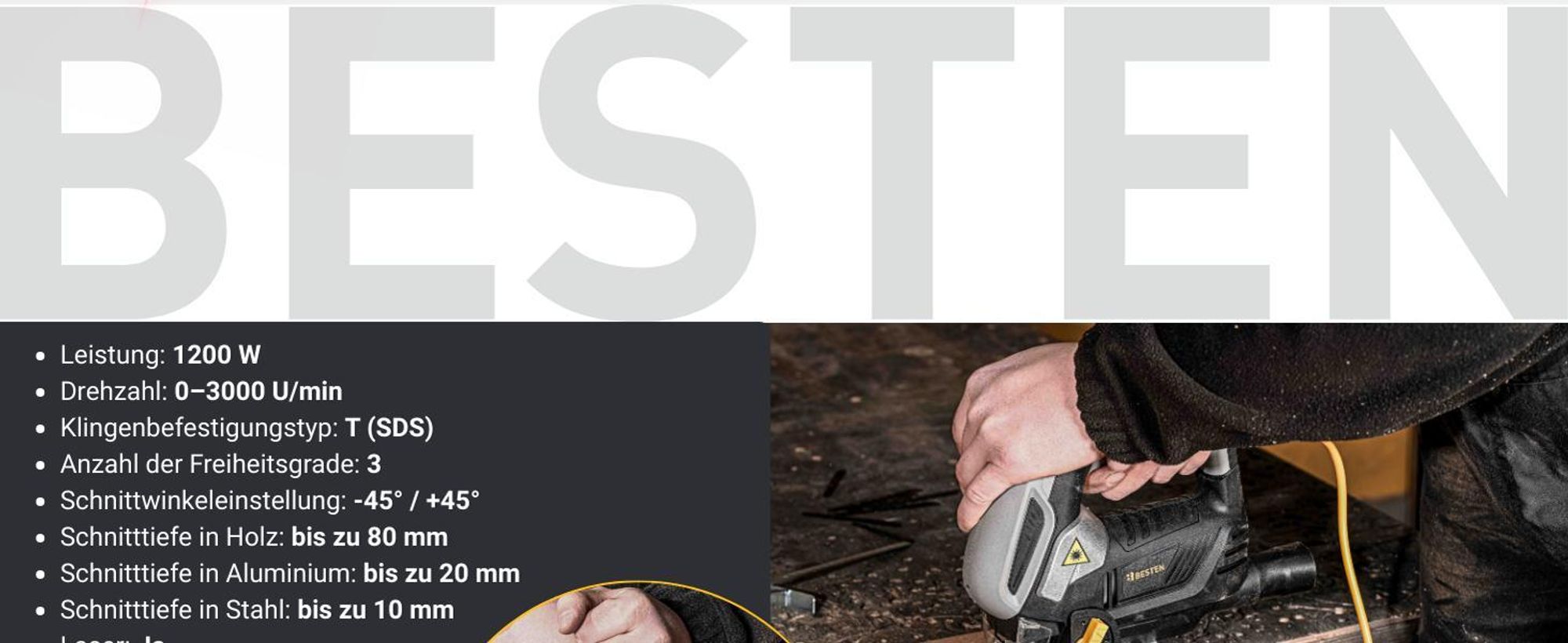 Stichsäge Elektrisch BESTEN BE0002902 Für Holz und Metall Mit Laser + Sägeblätter