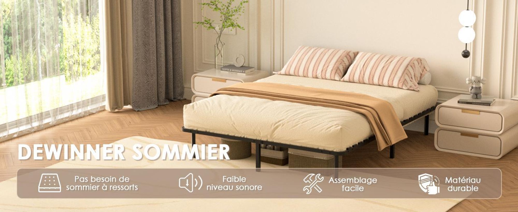 DEWINNER Bettgestell 160x200 | Lattenrost mit 9 Füßen für Erwachsene | 2x18 Latten | Bettrahmen 160x200 mit Lattenrost | Schnelle und einfache Montage