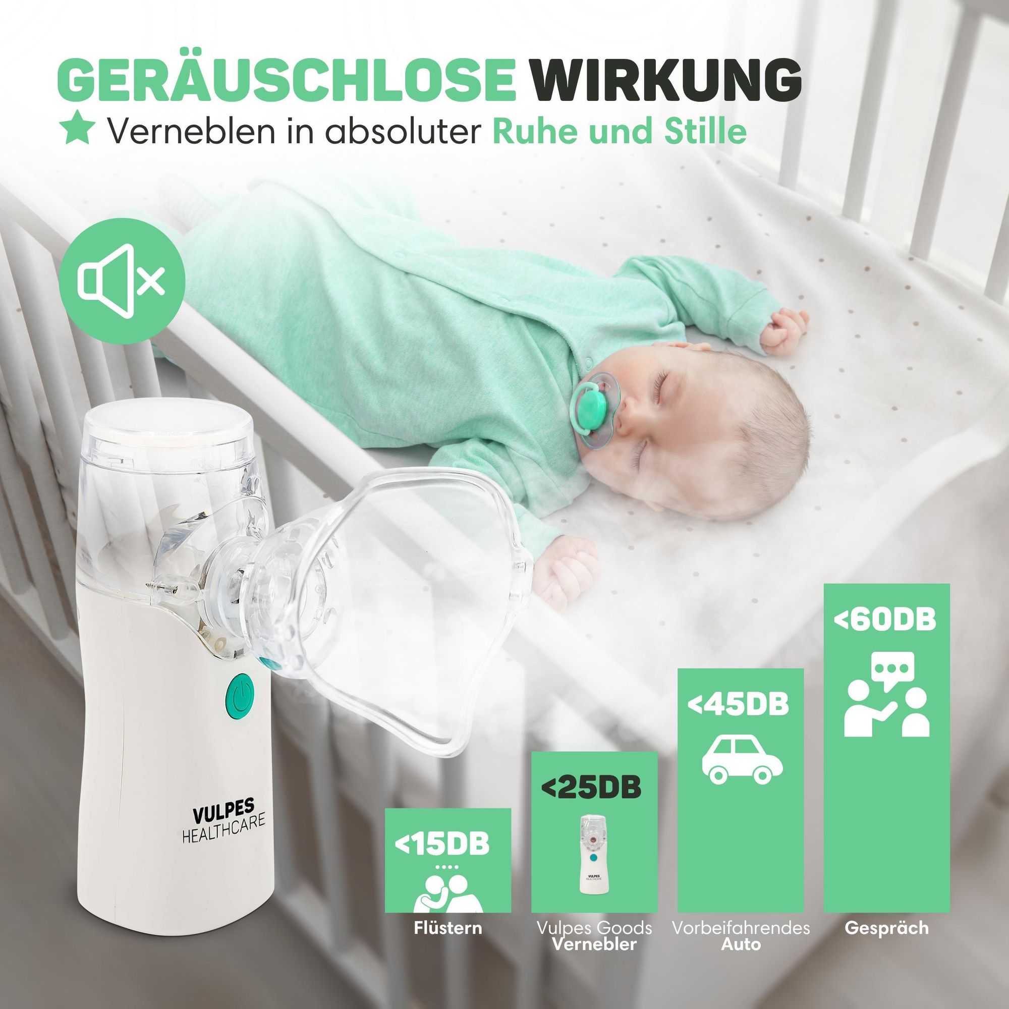 Vulpes Goods Tragbarer Inhalator-Vernebler, wiederaufladbarer leiser Vernebler, tragbare Mini-Inhalatoren, tragbarer Luftbefeuchter für Atemprobleme bei Kindern und Erwachsenen, Inkl. 3 Mundstücke und Reisetasche