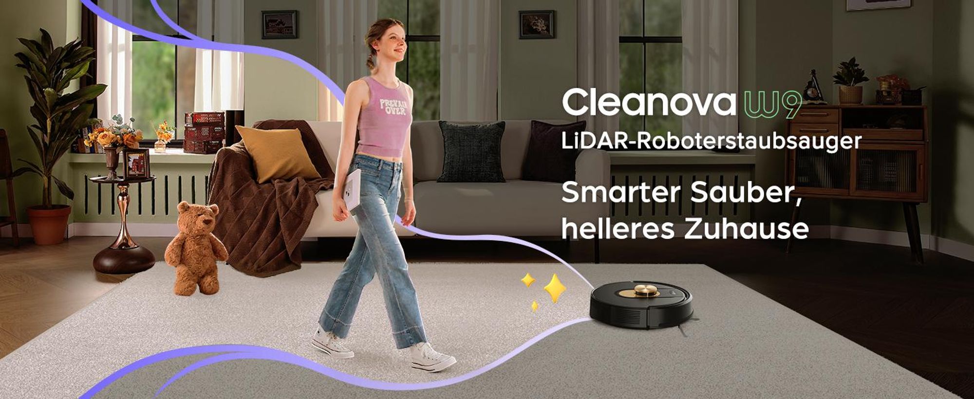 Vactidy W9 Saugroboter mit Wischfunktion, 3-in-1 Saug und Wischroboter mit LiDAR Navigation, 5000Pa 150Min Roboter Staubsauger mit App-Anpasssteuerung