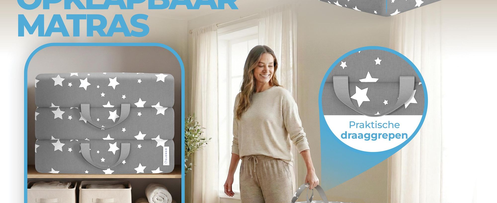 ELONEO Opklapbare matrassen, gastenmatrassen, 3-delige vouwmatras, extra dik schuim (15 cm), geschikt voor mensen met wervelkolomproblemen, opvouwbaar, inklapbare matras (sterk grijs)