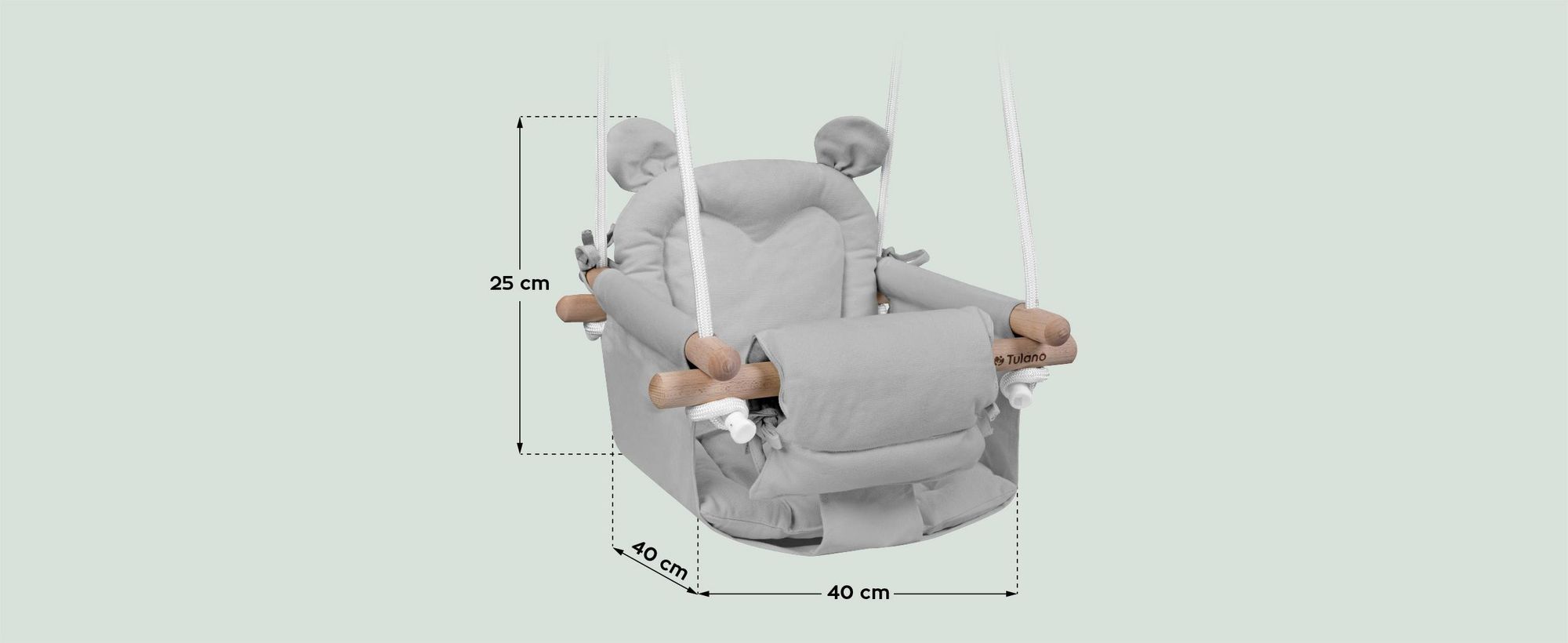 Tulano Hop 30 | Bär Babyschaukel Kinderschaukel | Indoor Outdoor | Sicherheitsgurt | Tragfähigkeit bis 60kg | von 6 bis 36 Monaten | aus Holz | Grau