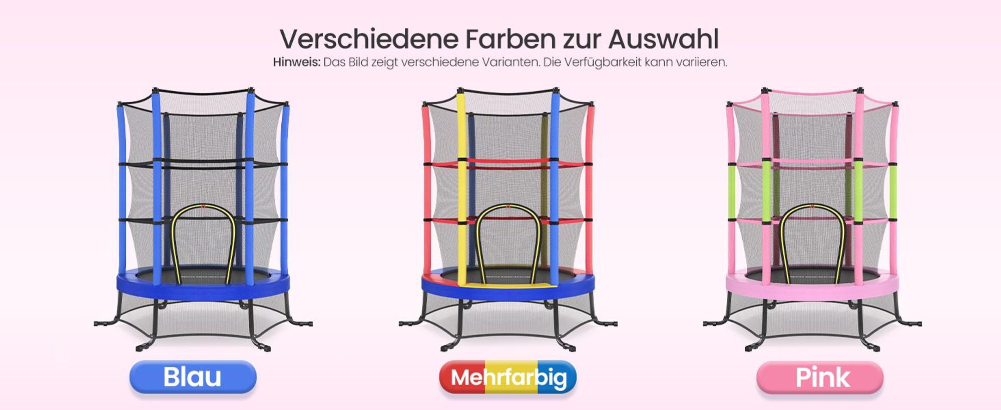 SONGMICS Trampolin Kinder, 174 cm Gartentrampolin mit Sicherheitsnetz, Mini-Trampolin für innen und außen, Stahlrahmen, pink