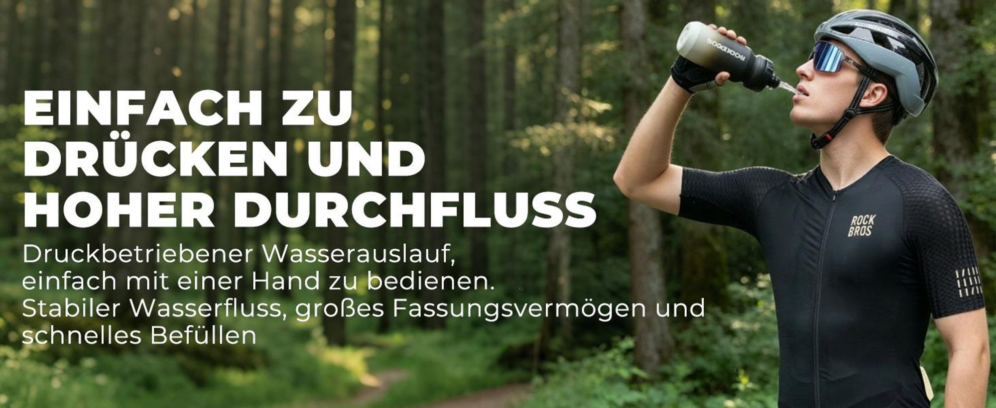 ROCKBROS Trinkflasche Auslaufsicher,  Fahrradflasche für Radfahren, Wasserflasche Einhandöffnung Sichere Verriegelung, Grau, 600 Milliliter