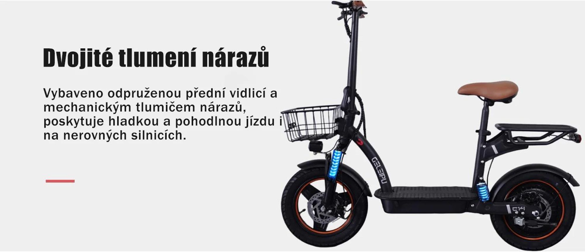 Elektrická Koloběžka GELEIPU C14 - 48V17.5Ah 14'' S Mechanickým Kotoučovým Brzdou A Železným Rámem - Černá