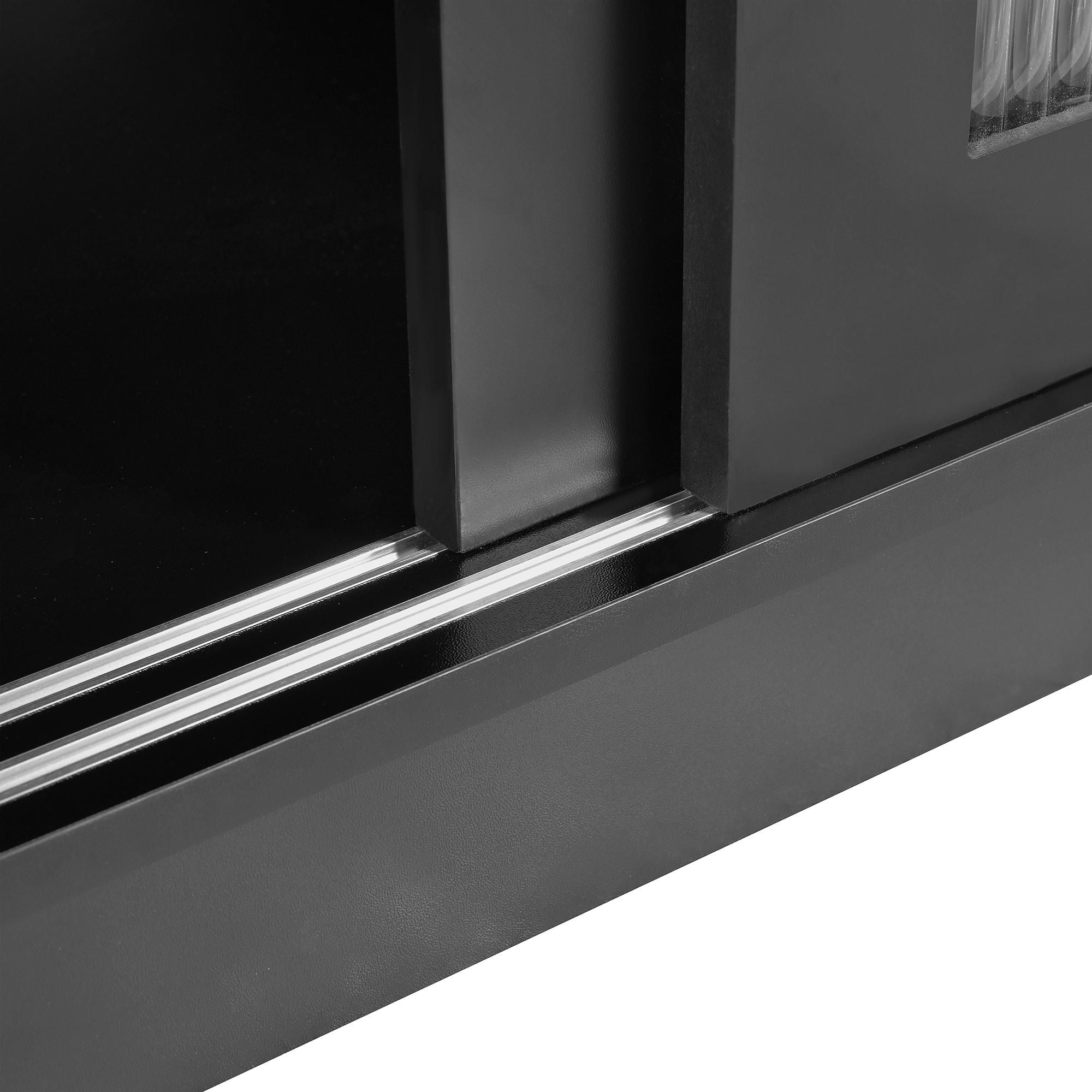 Merax Esstische Bartisch 360°Drehbar, Ausziehbar Reversibel Esszimmertisch Sideboard mit Glastür, Lagerregal, Küchentisch,  Schwarz
