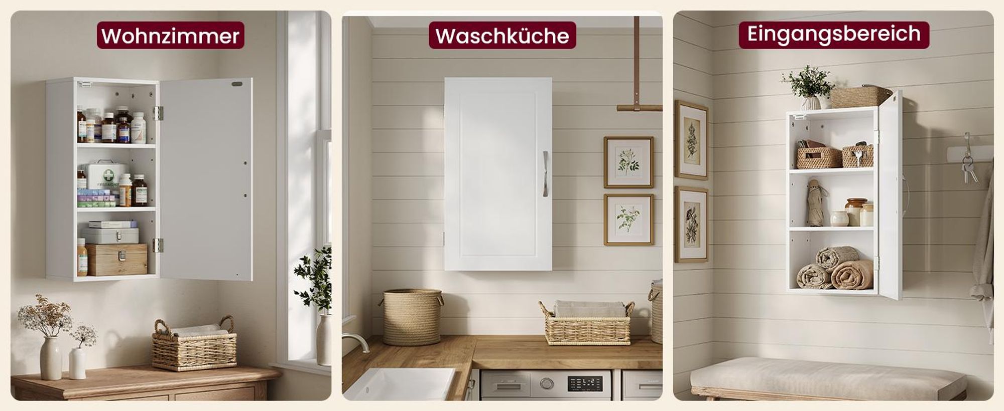 VASAGLE Hängeschrank mit verstellbaren Einlegeböden, Badezimmerschrank für Wandmontage, platzsparend, weiß
