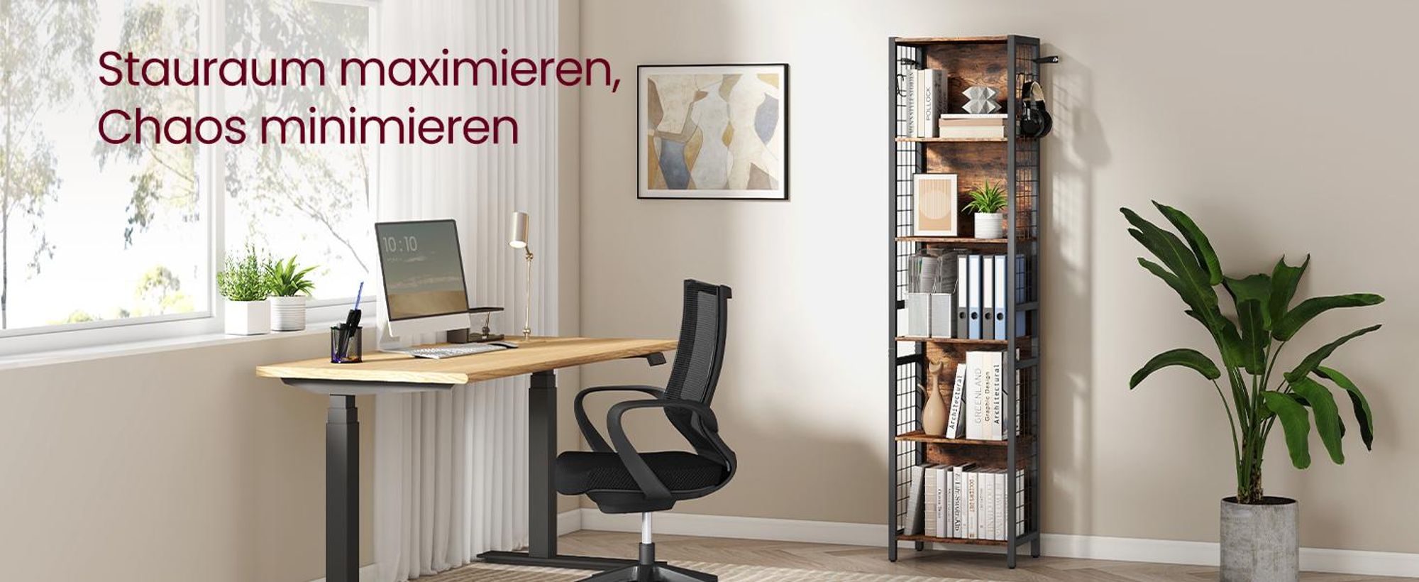 VASAGLE Bücherregal, Büroregal, Küchenregal, Standregal mit 6Ablagen, 4 S-Haken, 30 x 40 x 175,6 cm, für Büro, Wohnzimmer, Arbeitszimmer
