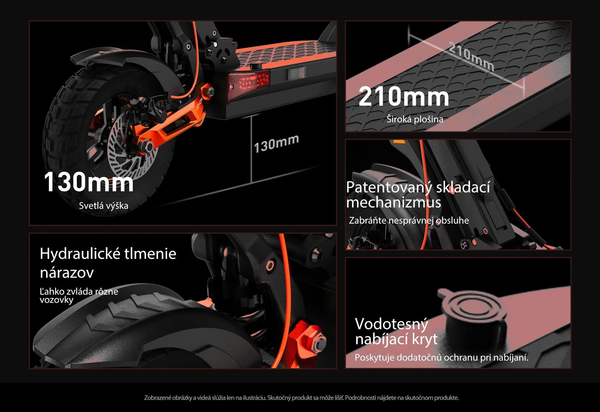 JOYOR T6 Skladateľný Elektrický Kolobežka - 600W Motor 48V18AH Batéria 10-palcové Pneumatiky Kotúčovými Brzdami - Čierna