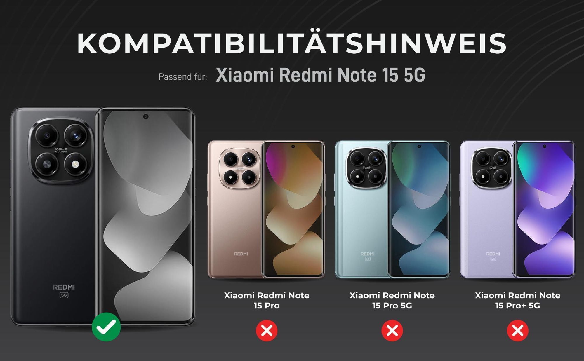 Kompatibilitätshinweise Kameraglas für Xiaomi Redmi Note 15 5G