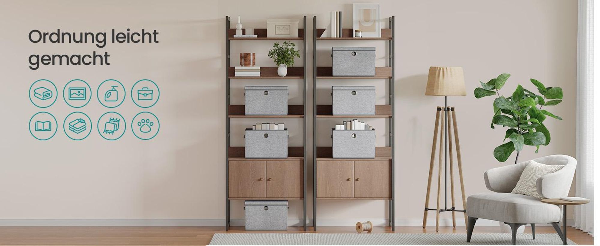 SONGMICS Aufbewahrungsboxen 3er-Set, Ordnungsbox, stapelbar mit Griffen, 43 x 30 x 30 cm, hellgrau