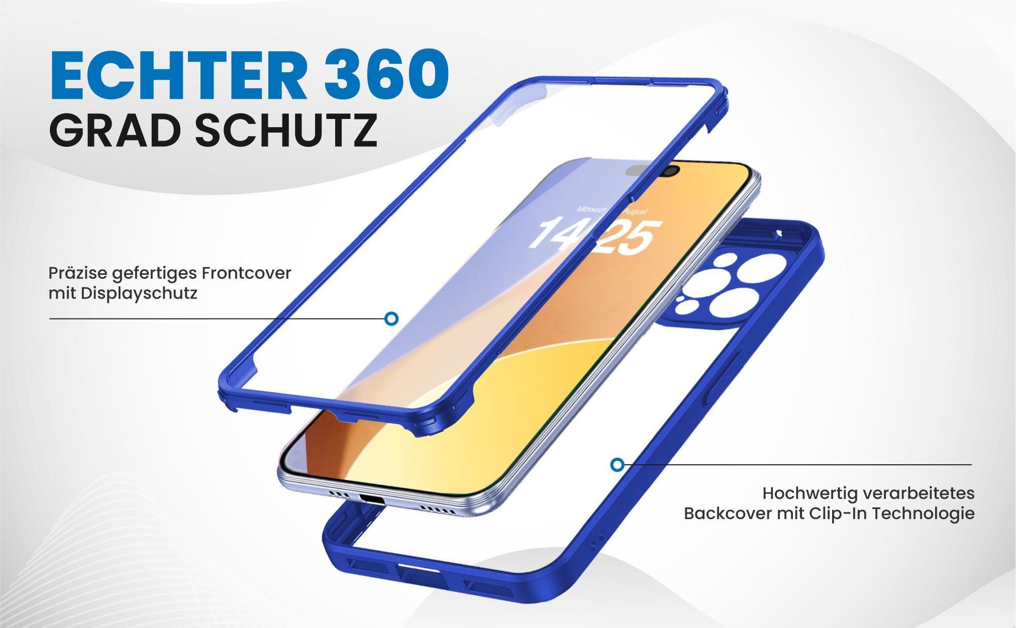 Blaues 360 Grad Case für Apple iPhone 15 Pro Max mit Schutz von beiden Seiten