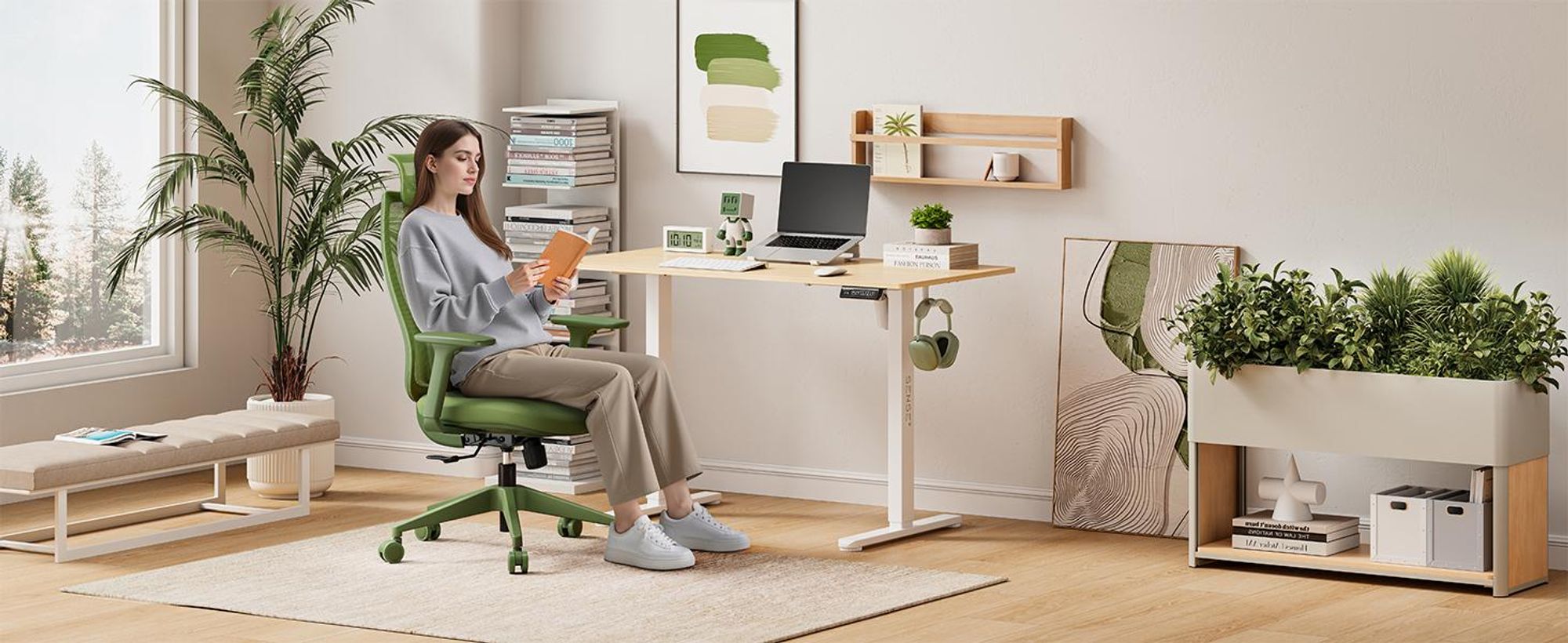 SENSE7 Moyo Ergonomischer Bürostuhl Schreibtischstuhl Grün 3D-Armlehnen Netzrücken Lendenwirbelstütze Chefsessel PC Stuhl Homeoffice 150 kg