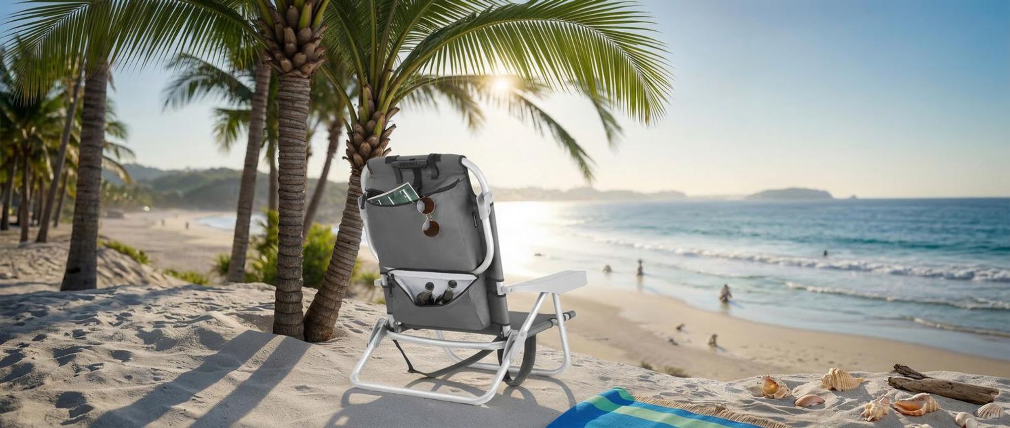 tectake® Aluminium Strandstuhl Coral klappbar, mit Rucksackfunktion rückseitige Kühltasche und Aufbewahrungstasche