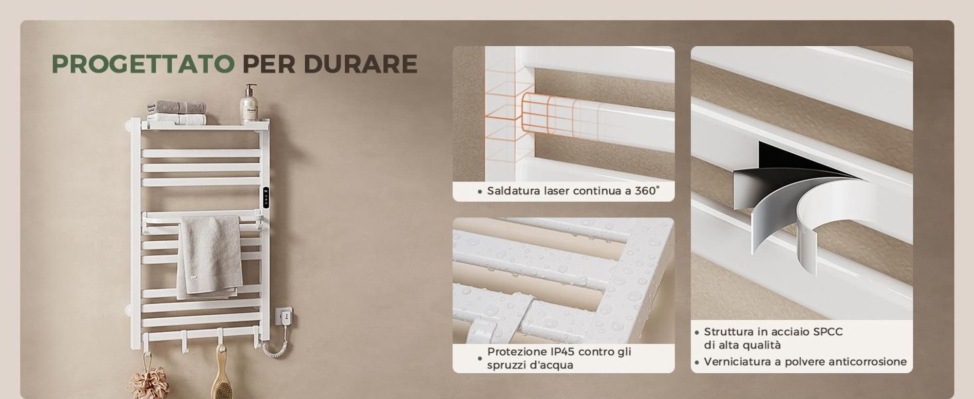S'AFIELINA Scaldasalviette elettrico bagno con ripiano 700 × 600 mm 233 W Blanco,Termoarredo elettrico bagno WiFi con app