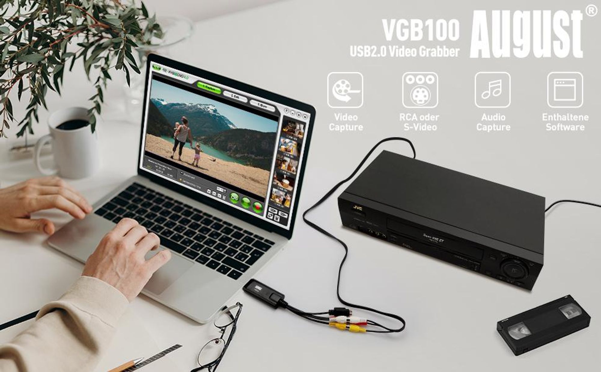 USB 2.0 Audio Video Grabber Konverter Scart, S-Video, Composite - August VGB100