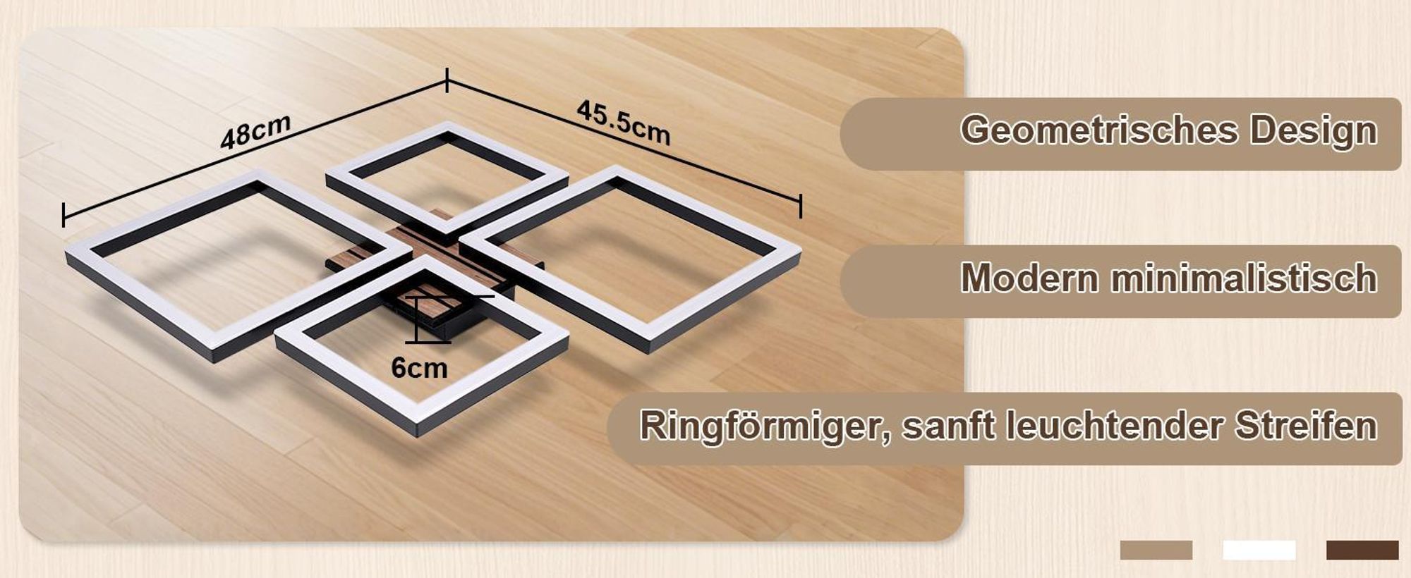 ZMH LED Deckenleuchte Deckenlampe Schlafzimmer 32W Küchenlampe Schwarz Wohnzimmerlampe Flur Flurlampe  in Holzoptik Deckenbeleuchtung für Wohnzimmer