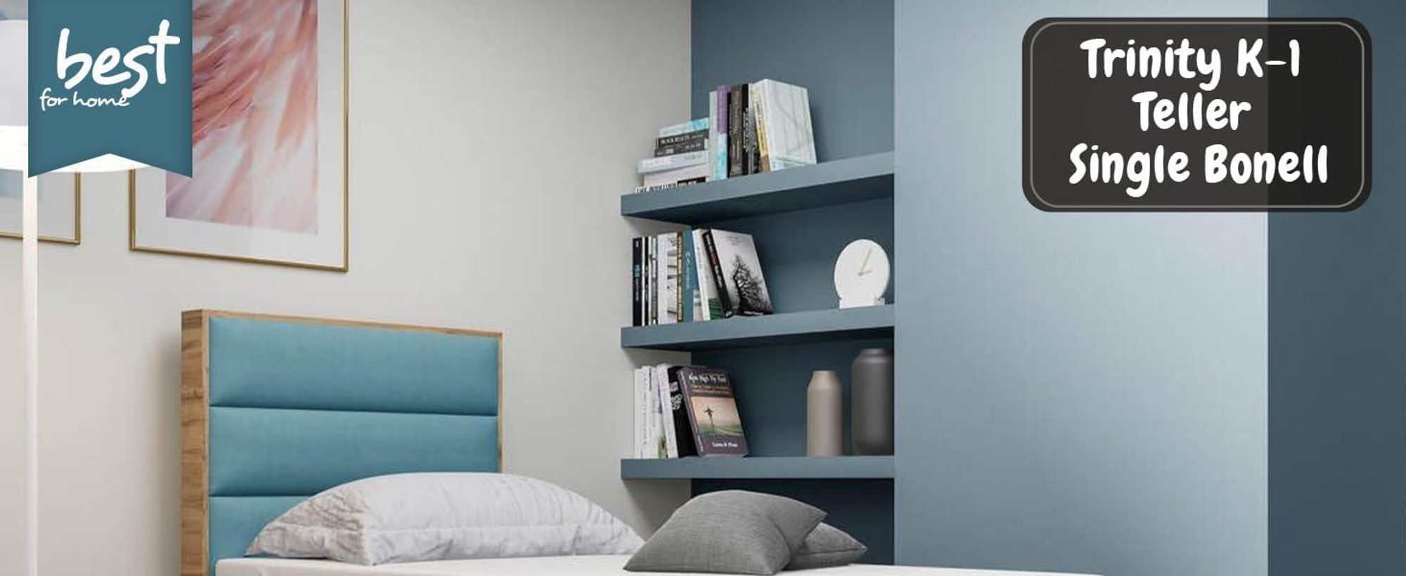 Trinity K-1 Einzelbett 100x200 Mintgrün | Boxspringbett mit Bettkasten | Bonellfederkern & Topper|Polsterbett mit Kopfteil|Lieferung Bordsteinkante