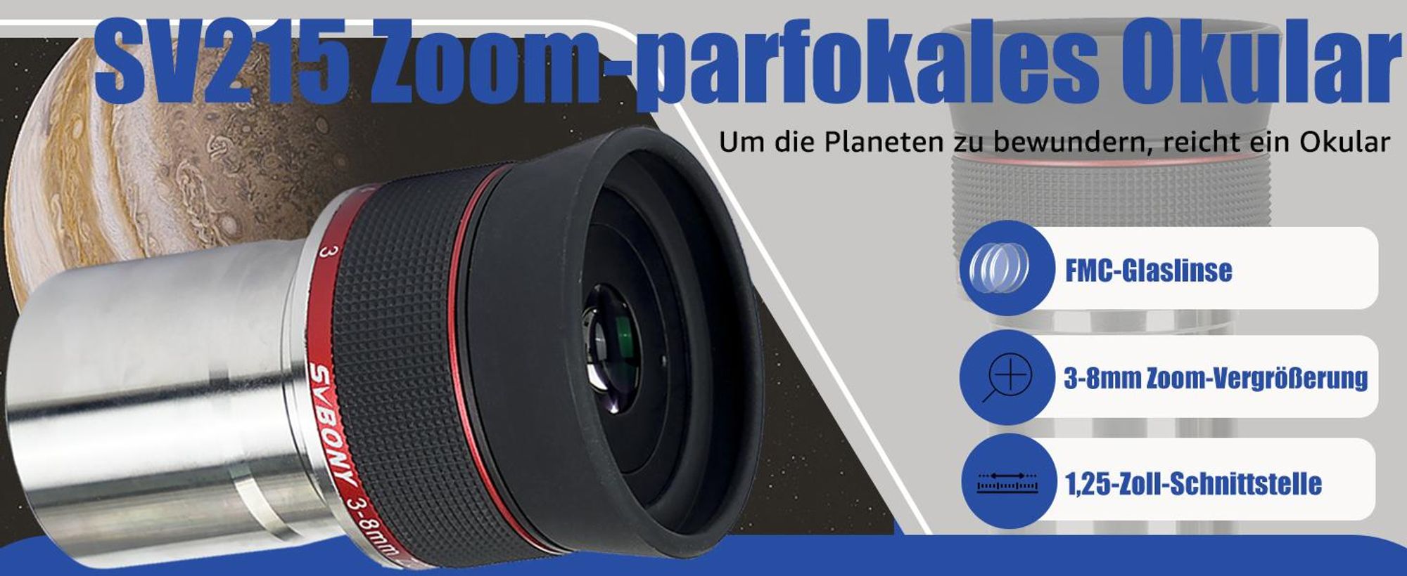 Svbony SV215 Zoom Okular 3-8mm, 1.25inches Parfocal 56 Grad Constant AFOV, für Short Focus Teleskop OTA hohe Vergrößerung Mond Planeten Beobachtungen
