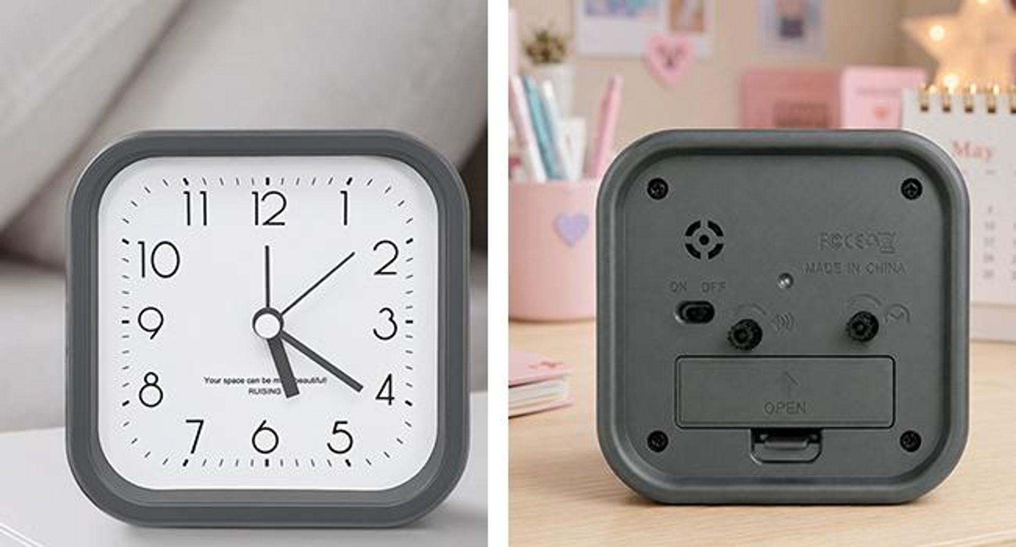 KRUMAD Analog Wecker ohne Ticken, lautloser Reisewecker mit Snooze Funktion, kleiner Tischwecker mit Alarm und Lautstärkeregelung, Vintage Design