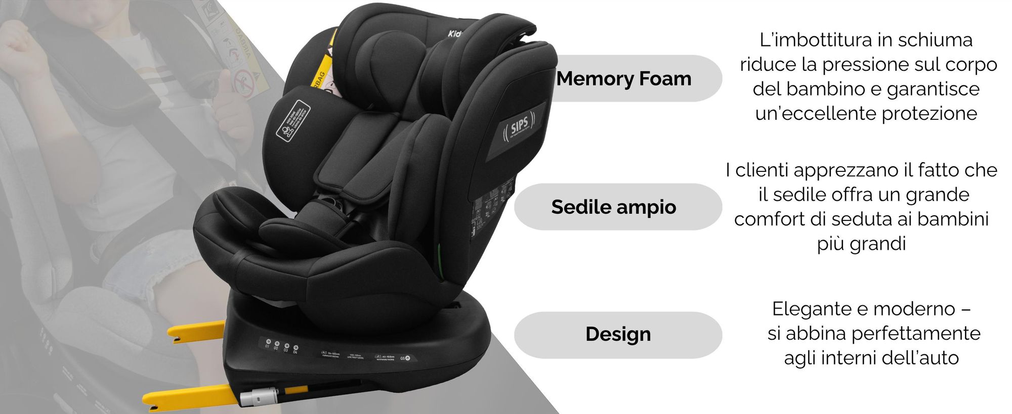 KidsZone Seggiolino Auto 0-36 kg Isofix Girevole 40-150 cm i-Size
