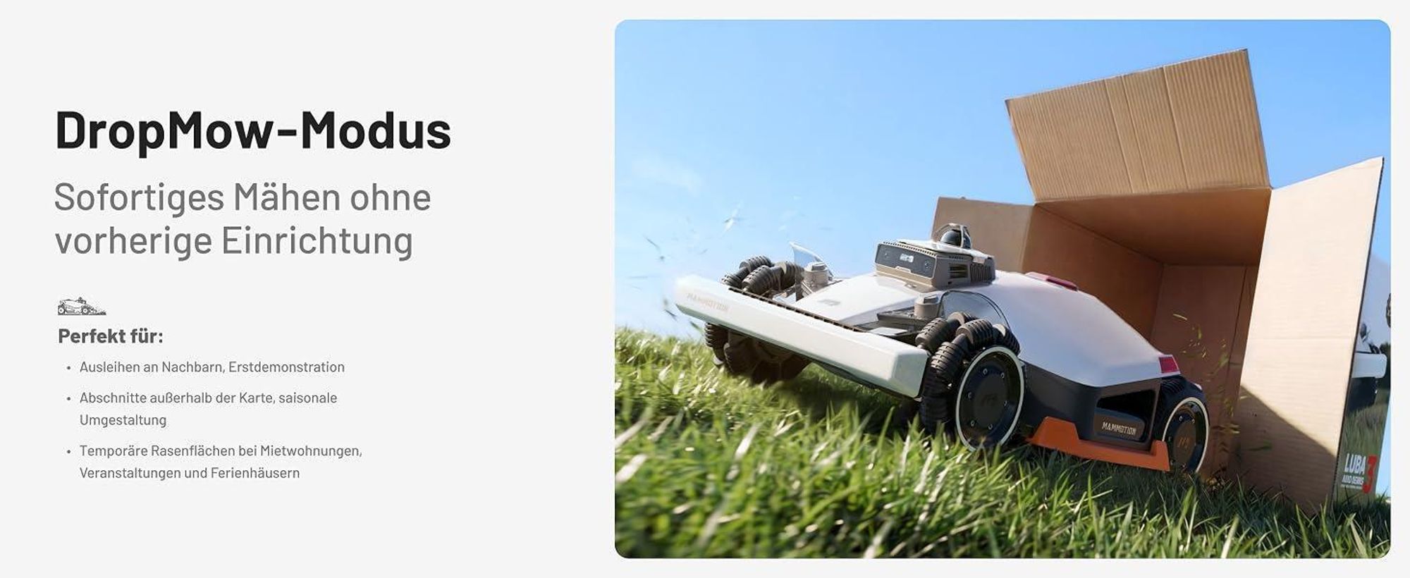Mähroboter Mammotion LUBA 3 AWD 1500 mit Waschständer, bis 1500 m², Allradantrieb, 80% Steigung, Auto-Kartierung, 4G-Modul, APP