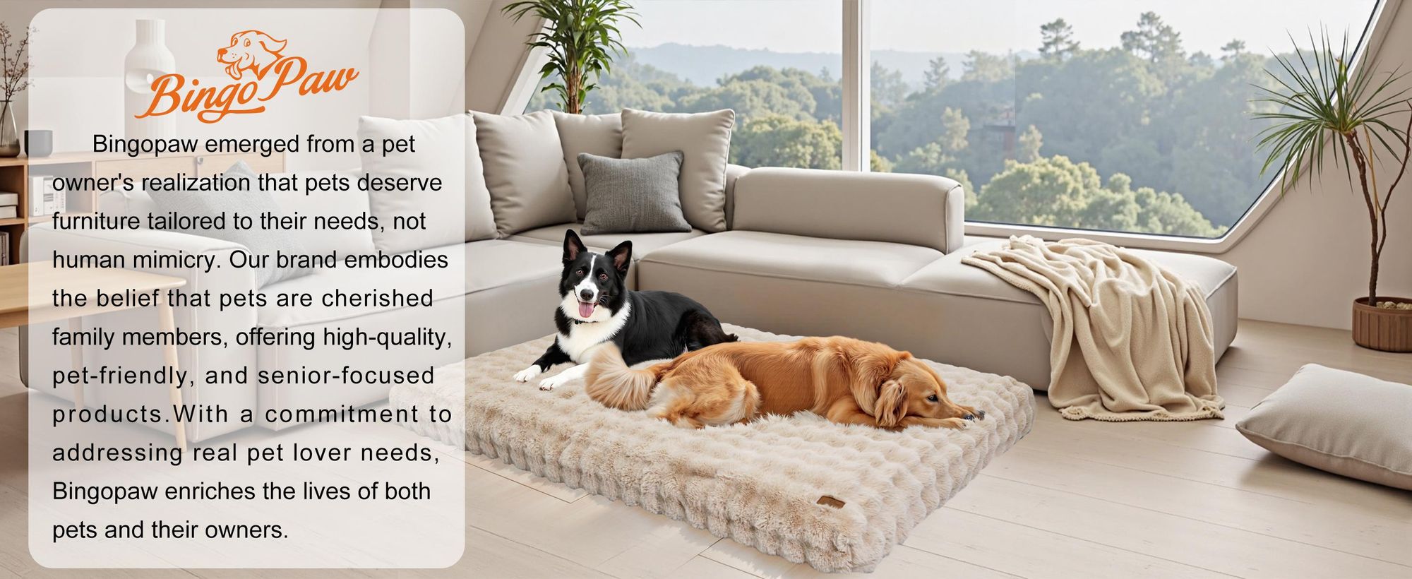 WISFOR Hundebett Hundesofa Hundecouch Hundekissen Plüsch, wasserfest waschbar Bezug abnehmbar L: 90 x 60 x 10 cm, Beige