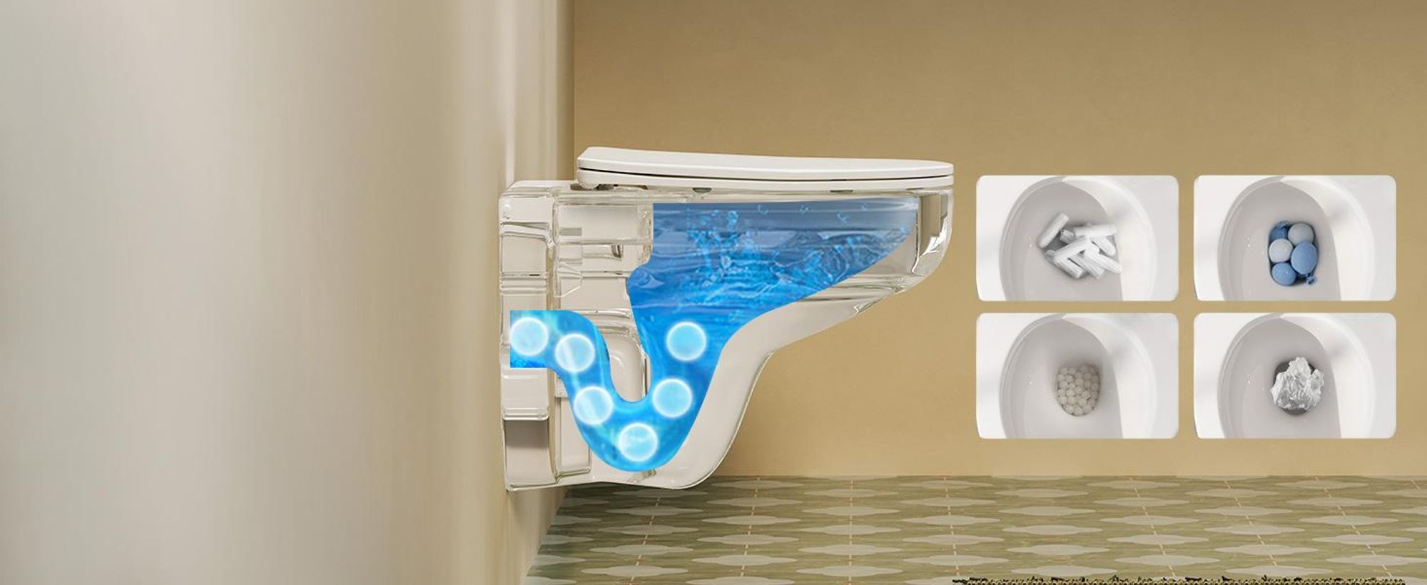 Komplett Vorwandelement Toilette Set - 82cm Unterputzspülkasten + Hänge Spülrandlos WC Wand Toilette + Rechteckig Chrome Drückplatte HOROW