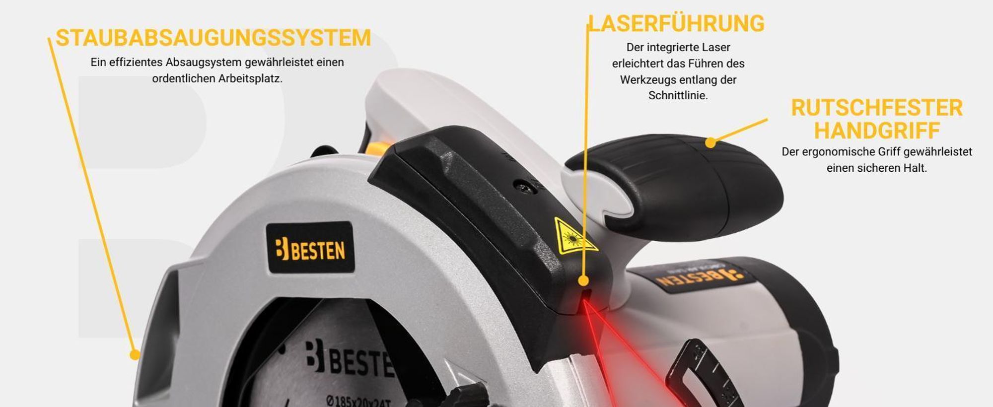 Handkreissäge 2000W für Holz, Laserführung, 3× Sägeblatt, elektrische Kreissäge