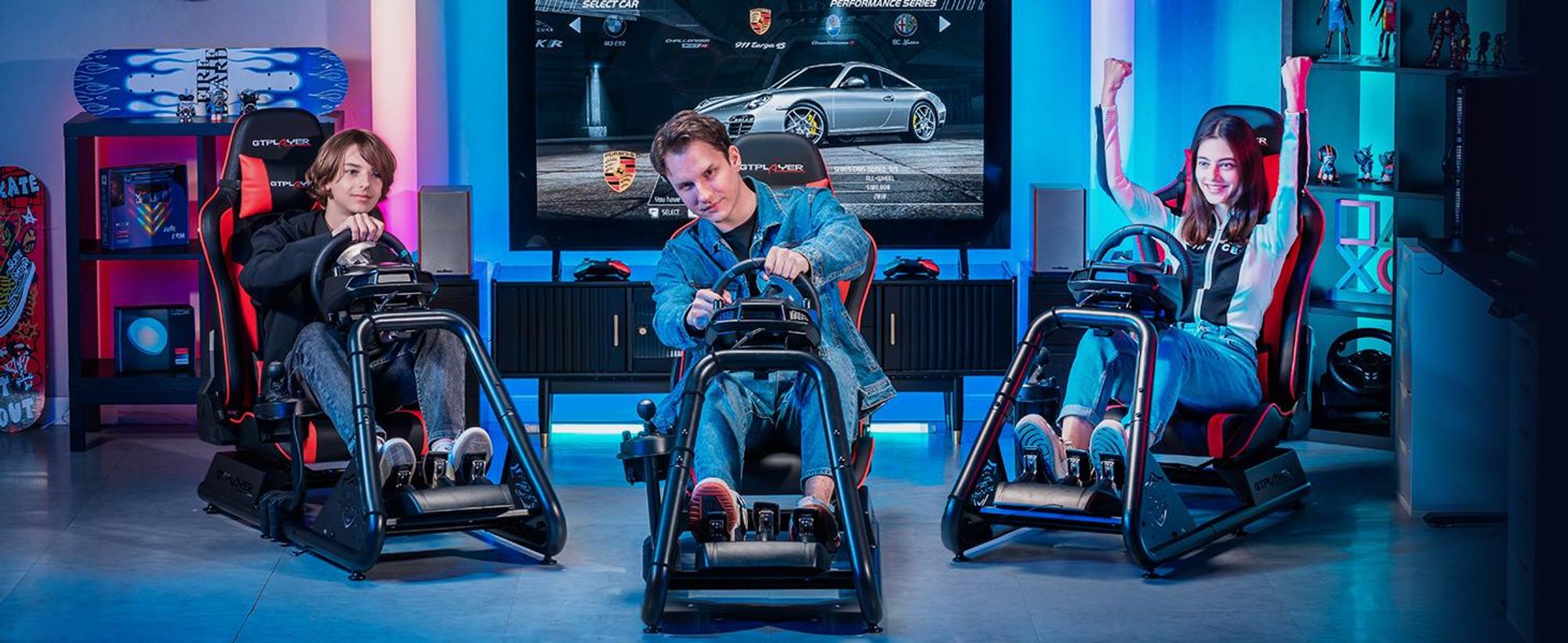GTPLAYER cockpit simulatore, cockpit da corsa SIM, supporto volante simulatore di corse sedia da gioco supporto volante da corsa con altoparlante Bluetooth e vassoio pedaliera