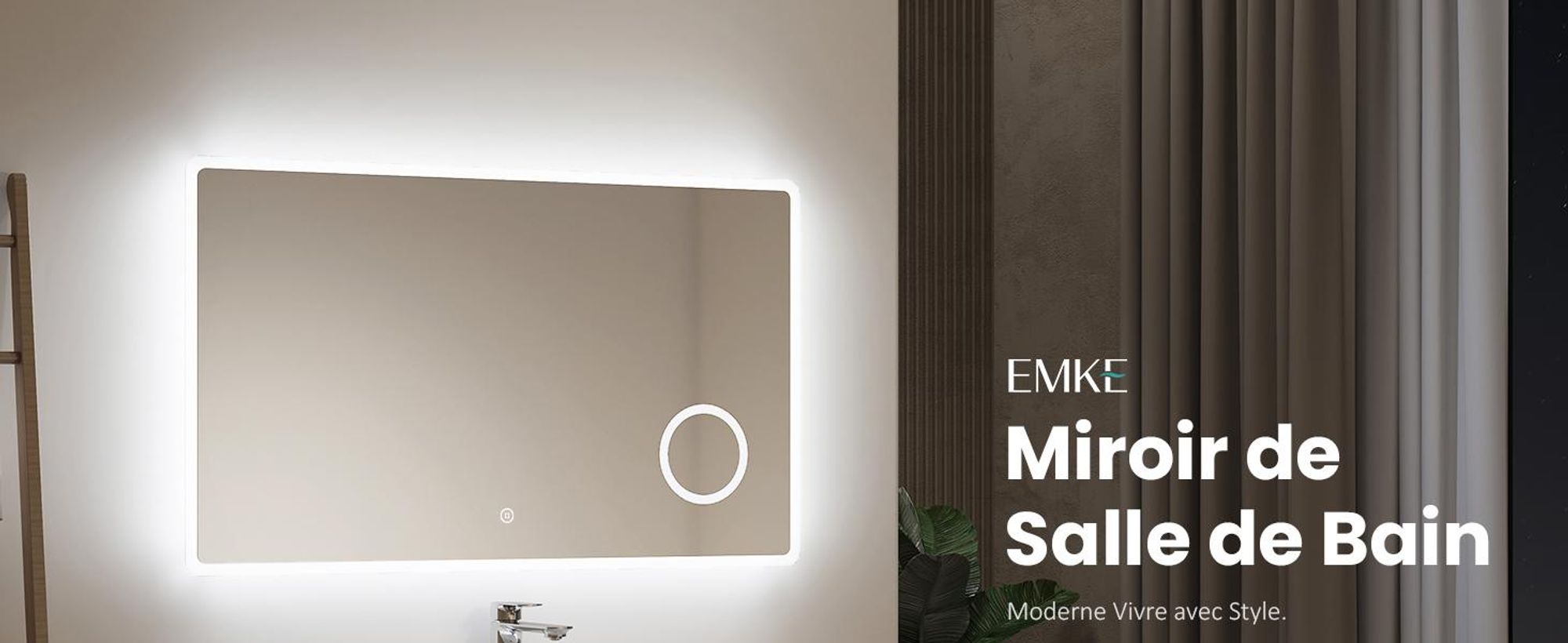 EMKE Miroir de salle de bain LED avec grossissement 3x Interrupteur tactile Lumière blanc froid 100X60cm