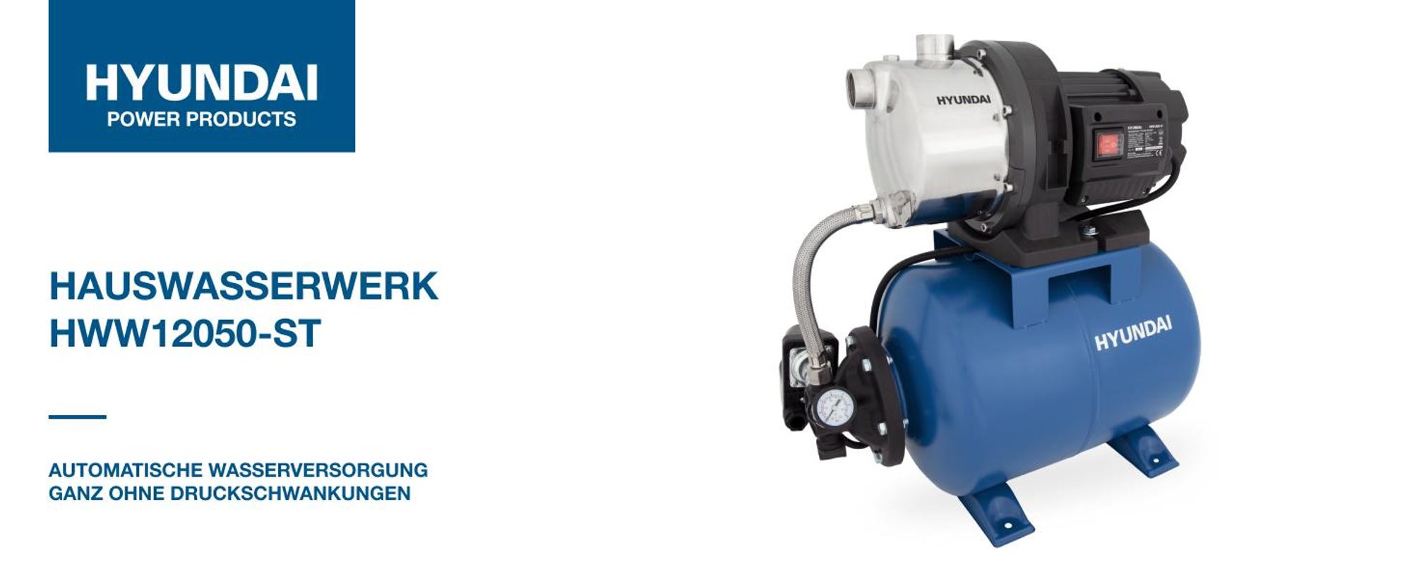 HYUNDAI Hauswasserwerk HWW12050-ST (1200W, STAHL-Kessel, 5.000 l/h, Förderhöhe max. 50m, Ansaughöhe max. 8m)