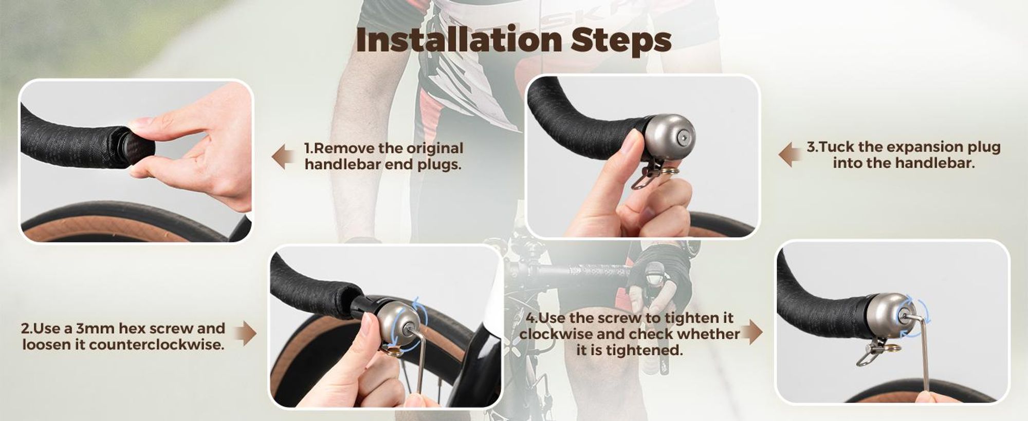 ROCKBROS Fahrrad Klingel Mini Lenkerendstofen Wasserabweisend für 22,2mm Rennrad Dropbar Lenker Schwarz