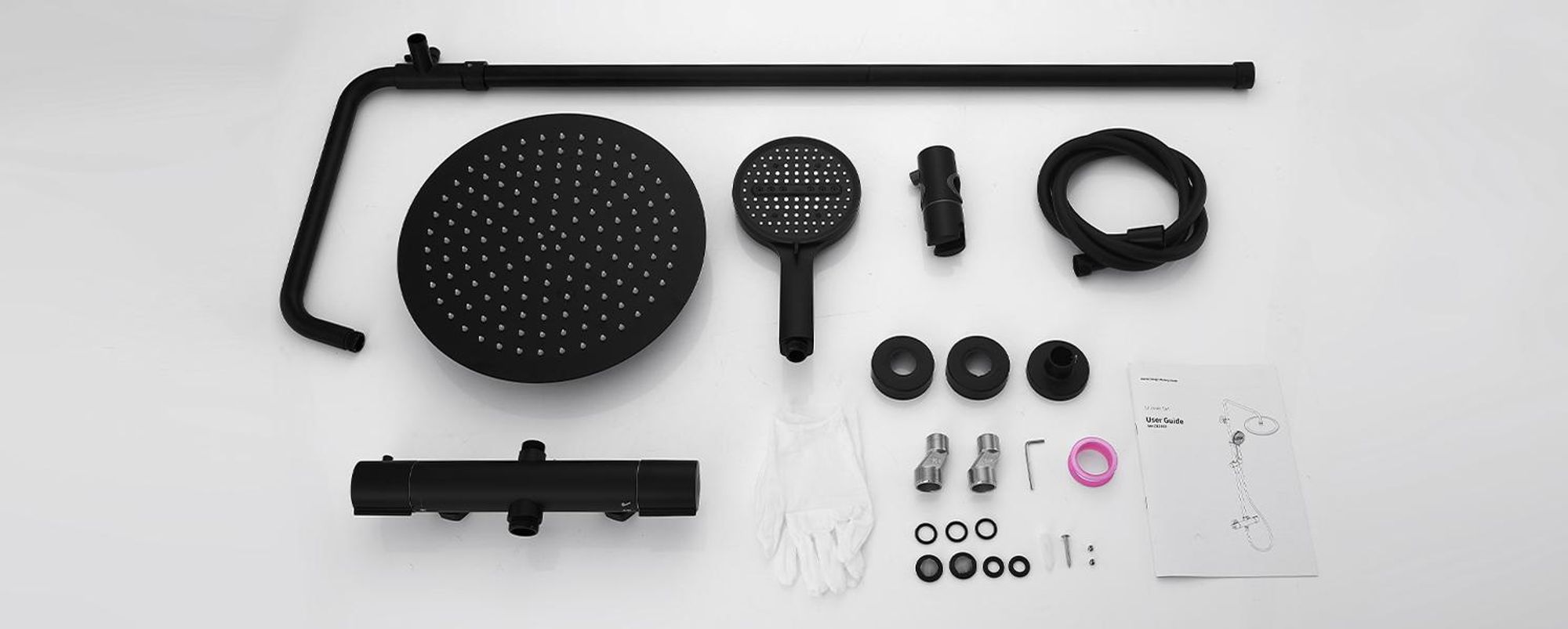 Homelody Duschsystem Thermostat Duschset Schwarz 12" Regendusche 6 Funktionen Handbrause SUS304 Edelstahl Kopfbrause, 38°C Verbrühschutz